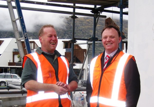 Westpac Queenstown Business Banking Manager Mike Sutherland and Rilean Construction�s Geoff Wilson on site at Terrace Junction.